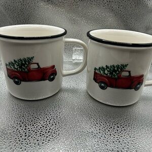 Set Of 2 Kirkland’s Red Truck with Christmas  Mugs.